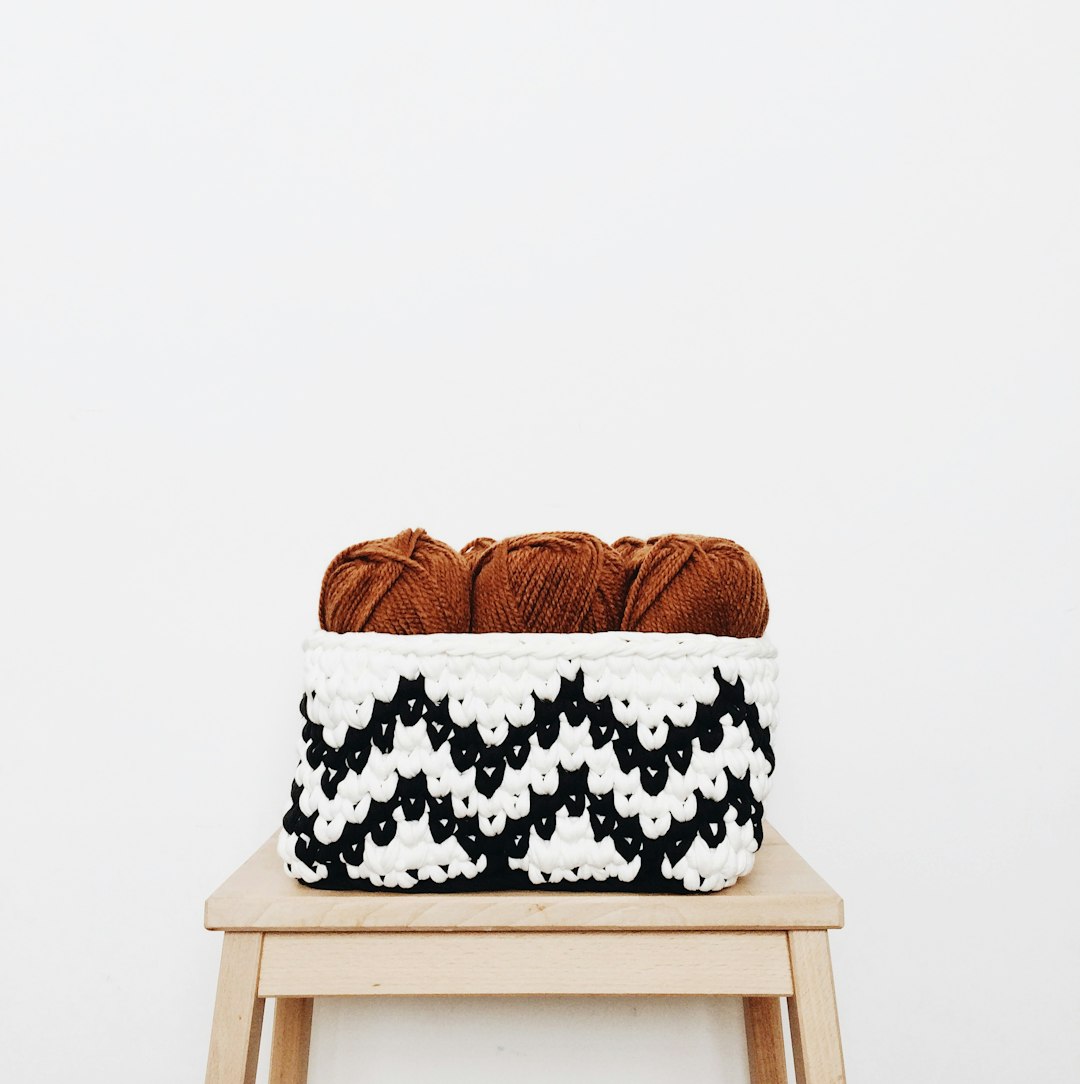 Handmade crochet storage basket in natural tones